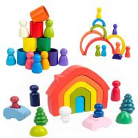 Kids Wooden Rainbow House Pup Assembled Building Blocks Baby Color Creative Stacker Game Education Montessori Children Toys