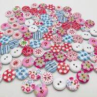 100pcs 15mm Mixed round retro Floral printing pattern wood decorative button 2holes Sewing wood button flatback Scrapbook Supply