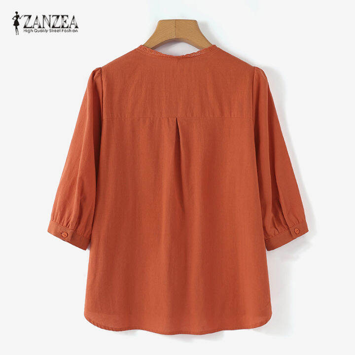 สินค้ามาใหม่-จัดส่งฟรี-fancystyle-zanzea-เสื้อลูกไม้ลำลองของผู้หญิงเสื้อคอกลมวินเทจหลวมติดกระดุมเสื้อลงมา-2