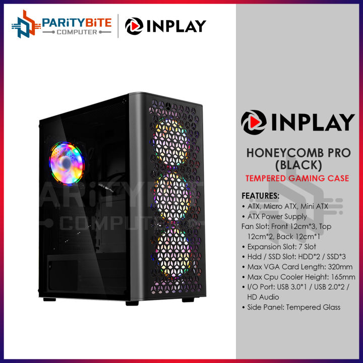 Inplay Honeycomb Pro Black ATX Tempered Gaming Desktop PC Case | Lazada PH