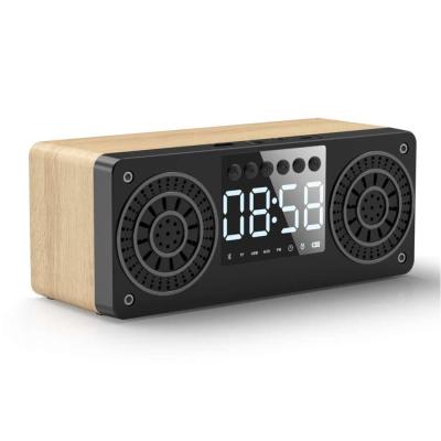 2021Bluetooth Wireless Speaker Tf Wooden Subwoofer Lcd Digital Clock Bedside Clock Alarm Clock Table Clock Decoration Speaker Tf Fm
