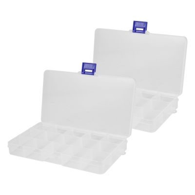 Plastic Organizer Box, 2 Pack Clear Bead Organizer for Jewelry Tackle Earring Craft Beads(15 Grids)