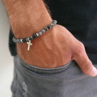 Mens Cross Bracelet - Mens Religious Bracelet - Mens Christian Bracelet - Mens Beaded Bracelet Charms and Charm Bracelet