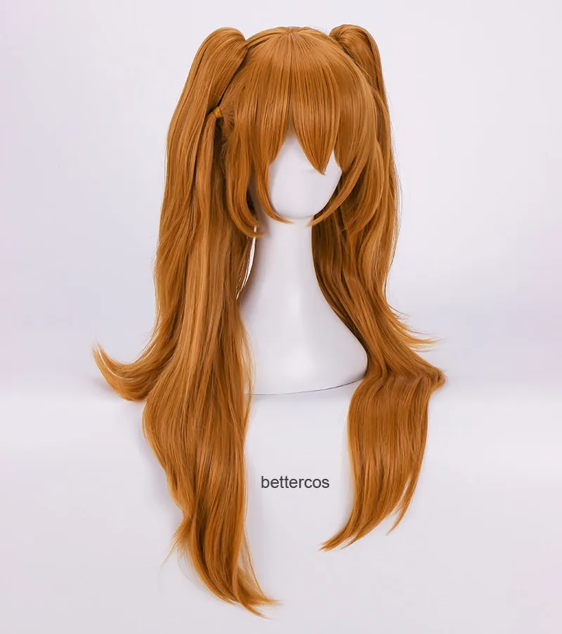 High Quality EVA Asuka Langley Soryu Cosplay Wigs Long Orange With 2 Ponytail Clips Heat Resistant Synthetic Hair Wig + Wig Cap High Quality EVA Asuka Langley Soryu Cosplay Wigs Long Orange With 2 Ponytail Clips Heat Resistant Synthetic Hair Wig + Wig Cap