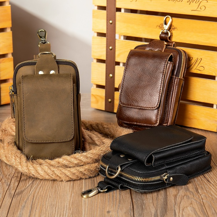 Leather Waist Bag Chest Vintage Genuine Leather Men's Waist Bag Small