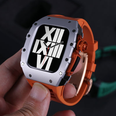 ชุดแท่งสไตล์ Richard Mille สำหรับนาฬิกา Apple 45มม. 44มม. อะลูมินัมอัลลอยเคสฟลูออเรสเซนต์สายรัดสำหรับ IWatch 8 7 6 5 4 SE (ไม่รวมนาฬิกา)