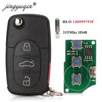 Jingyuqin ที่ห้อยกุญแจรถรีโมท4ปุ่ม1J0959753F 315Mhz สำหรับ VW Jetta Passat Beetle 1997-2001ชิป ID48 3 + กุญแจรถตื่นตระหนก