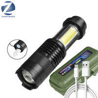 XP-G Q5 Built-in Battery Mini LED Flashlight USB Charging COB Zoomable Waterproof Torch Aluminum Lantern Use AAA Battery