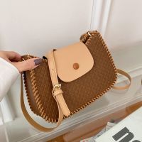 2022 fashion female bag new one shoulder alar fashion DIY manual material package woven grid inclined shoulder bag