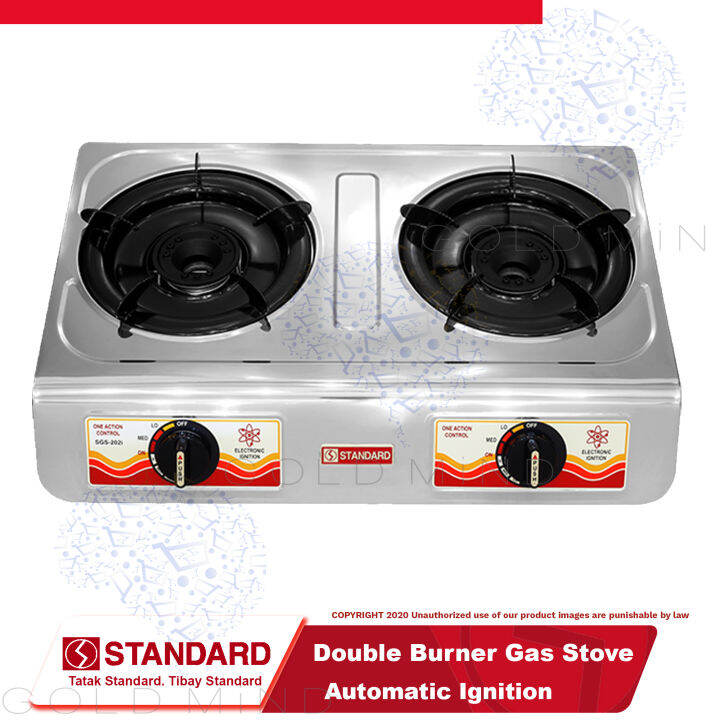 Standard Gas Stove Double Burner LPG Stove Stainless Steel (Automatic