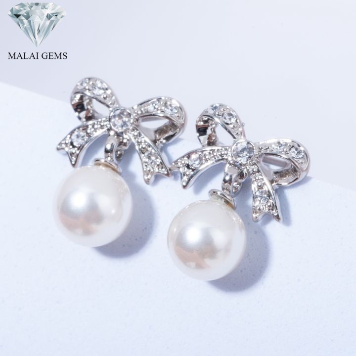 malai-gems-ต่างหูมุก-เงินแท้-silver-925-เพชรสวิส-cz-เคลือบทองคำขาว-รุ่น11008693-แถมกล่อง-ต่างหูเพชร-ต่างหูเงินแท้