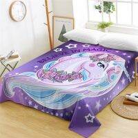 【hot】！ Kids Cartoon Unicorn Bed Sheet Flowers Flat King Polyester