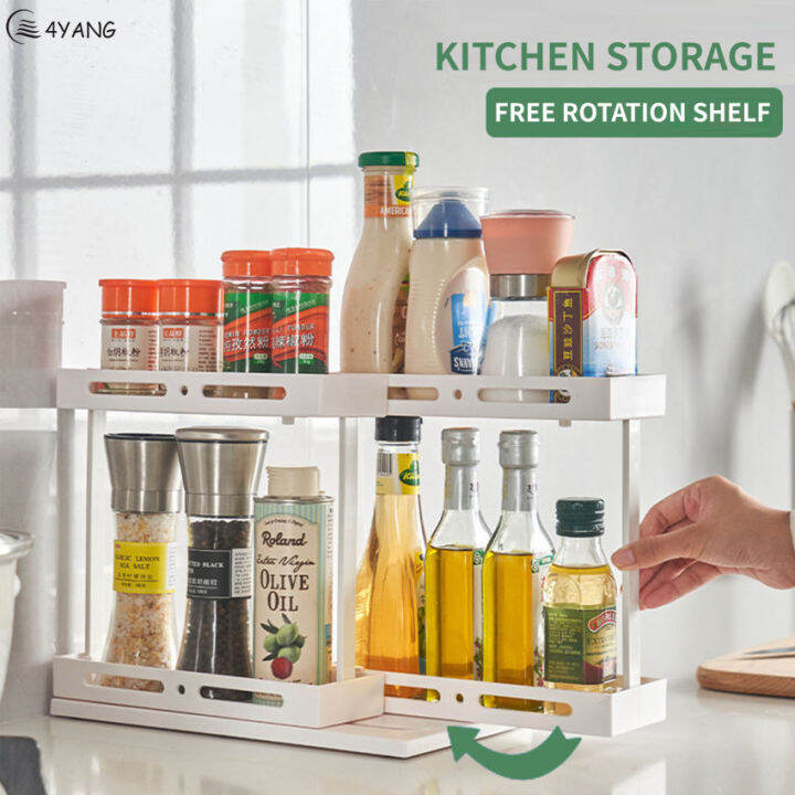 Pullout Rotating Storage Rack Kitchen Seasoning Holder Condiment