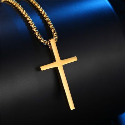 【CW】LETAPI High Quality Womens Cross Necklace Stainless Steel 60CM Chain Pendant Cross Gold Color Mens Necklace For Women Best Gift