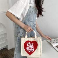 Cute Heart Shape Lunch Bag Canvas Picnic Tote Cotton Cloth Small Pouch Dinner Container Food Storage Bags for Lunch Box Handbag