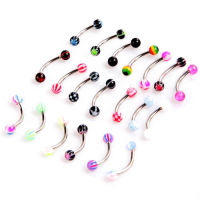 20pcs Colorful Stainless Steel Ball Barbell Curved Eyebrow Rings Bars Tragus Piercing