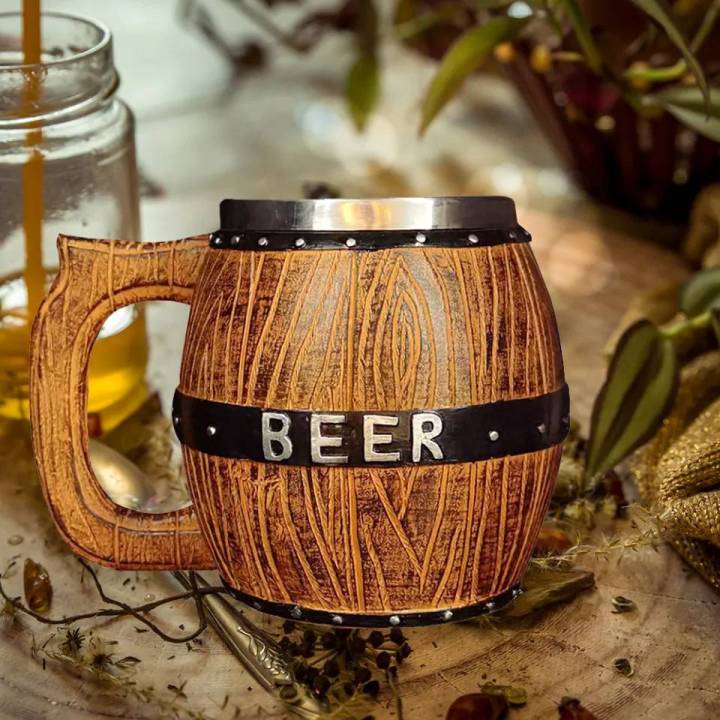 แก้วถังไม้ใส่เครื่องดื่ม-550ml-ไม้-สแตนเลส-แก้วใส่เบียร์-แก้วถังไม้ใส่เบียร์-แก้วไม้-ถังไม้ใส่เบียร์-สินค้าพร้อมส่ง