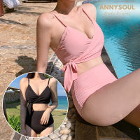 Two-piece swimsuit ชุดว่ายน้ำสีพื้นทูพีชผูกโบว์ น่ารักผสมเซ็กซี่ ชุดว่ายน้ำใส่เดินชายหาดถ่ายรูปสวยๆ