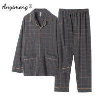 Plus ขนาด4xl 5xl 6xl Big Guys ชุดนอนผู้ชายขนาดใหญ่ Loungewear Cardigan ลายสก๊อตแฟชั่น Homewear Fat Man Pijamas พ่อ Pjs