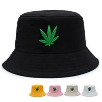 ◙✒❏ Korean version of the new maple leaf embroidery fisherman hat summer outdoor men and women hat fashion casual beach fresh hat