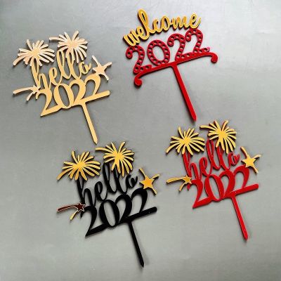 Creative hello 2023 Cake Flag Happy New Year Acrylic Cake Topper New Years Home Party Cake Baking Decor