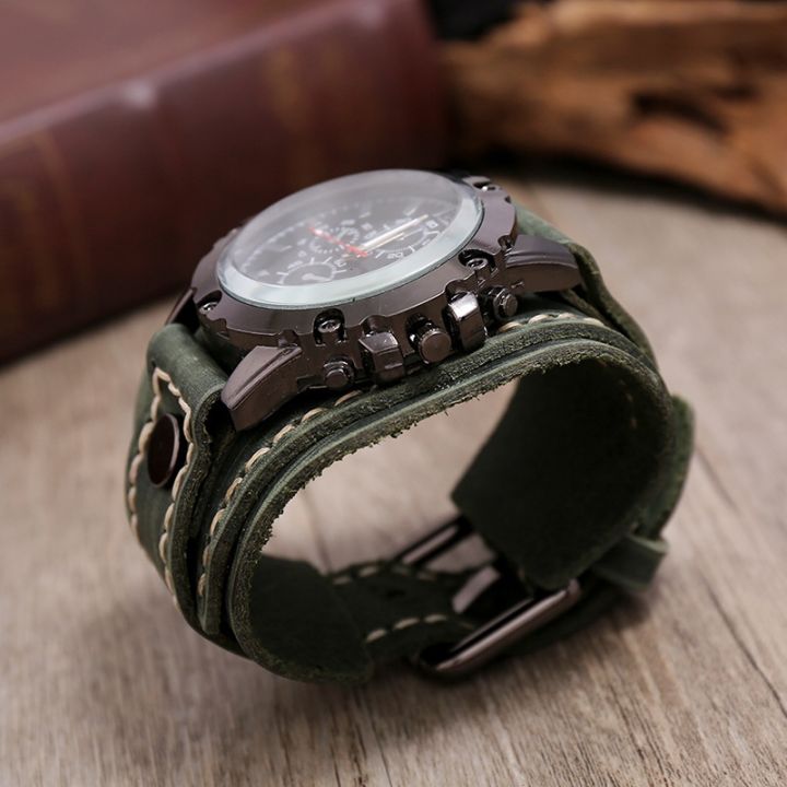 a-decent035-vintage-black-brownmen-leatherbelt-strap-punk-watch-amp