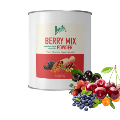 Organic Berry Mix Powder ผงเบอร์รี่รวม 5 ชนิด ออร์แกนิค
 คัดเกรดคุณภาพ r ขนาด 250 กรัม