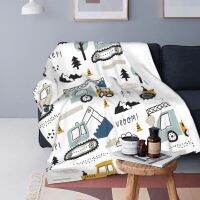 【CW】✈❡  Cartoon Truck Excavator Blanket Fleece Print Backhoe Cranes Soft Throw for Bed Bedroom Rug Piece