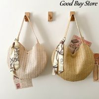 Women Round Bucket Bag Handmade Straw Handbags 2022 Summer Designer Shoulder Purse Travel Beach Totes Bohemian Vacation Bags