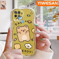 YIWESAN เคสสำหรับ OPPO A15 A35 A15s 4G,เคสการ์ตูนหมีน่ารักขอบคลื่นเนื้อครีมเคสมือถือโปร่งใสเคสซิลิโคนกันกระแทกสีสันสดใสเคสนิ่มแบบใสป้องกันเลนส์กล้อง