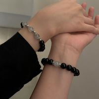 2pcs/set Obsidian Beads Magnet Couple Bracelet Korean Ins Design High-end Bracelet Female Temperament Jewelry Accessories