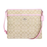 กระเป๋าสะพาย COACH แท้ Coated canvas ลาย Signature สายหนังแท้ ปรับความยาวสายได้ ช่องเยอะ COACH 34938 SIGNATURE COATED CANVAS FILE BAG CROSSBODY BAG Pink