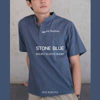 เสื้อเชิ้ตคอจีน แบบสวม แขนสั้น SHORT SLEEVE SHIRT mandarin collar สีเทาคราม (Stone blue)