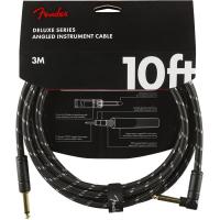 Fender® Deluxe Series Black Tweed สายแจ็คกีตาร์ 3 เมตร แบบพรีเมียม หัวงอชุบทอง (10FT Deluxe Series Instrument Cable / Straight-Angled, Guitar Cable, สายแจ็คกีตาร์)