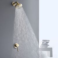 Brushed Gold Bathroom Fixture Waterfall Restroom Bath Shower Faucets Set Wall Mounted Brass Rain Shower Faucet Mixer Set Showerheads