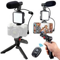 Phone Holder Photography Lighting Smartphone Video Making Kit Microphone LED Selfie Tripod Recording Handle Stabilizer Bracket