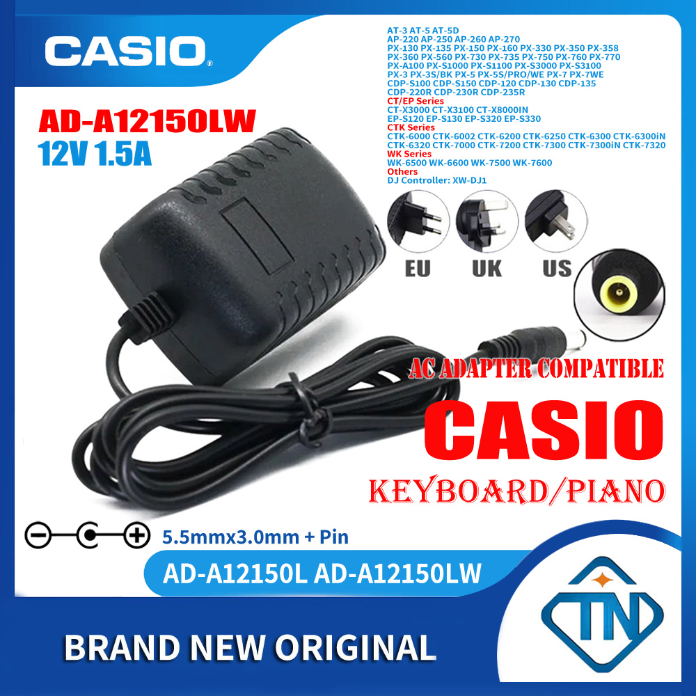 AC Power Adapter For CASIO/REPLACEMENT AD-A12150LW AD-A12150W A12150 Privia 12V 