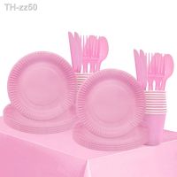 ✎ Pink Birthday Party Disposable party Tableware Plate Plastic Spoon Fork Knife for Suit 10 People Adult Anniversaire Party Suppl