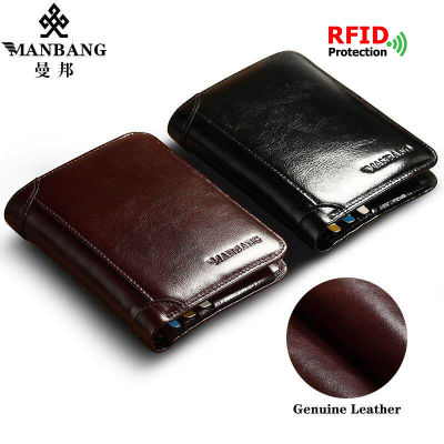 TOP☆2022 New High Quality ManBang Genuine Leather Classic Style RFID Wallet Men Wallets Short Male Purse Card Holder Wallet Men Fashion