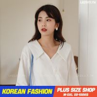 Plus size เสื้อผ้าสาวอวบ❤ เสื้อสาวอวบอ้วน ไซส์ใหญ่ ผู้หญิง ทรงหลวม แขนสั้น คอวี สีขาว ฤดูร้อน สไตล์เกาหลีแฟชั่น V728