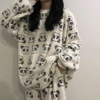 Flannel Women Pajamas Sets New  Autumn Winter Warm Thick Coral Velvet Long Sleeve Cartoon Sleepwear Home Pijamas Set Girl