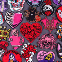 Red Heart Punk Skull Embroidered Patches For Clothing Thermoadhesive Patches Hippie Rock Iron On Patches On Clothes Skeleton DIY