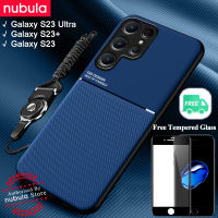 NUBULA สำหรับ Samsung Galaxy S23 Ultra 5G S23 + S23ปลอกฟรีกระจกนิรภัย Silky รู้สึกหนัง Hp Galaxy S23 Ultra 5G เคสมือถือรถกันกระแทกปกหลังแม่เหล็ก Lanyard ชุดทำความสะอาดหน้าจอสำหรับ Galaxy S23 Ultra 5G S23 + บวก