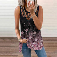 2022 New y Hollow Hot Drill Sleeveless Vest Floral Butterfly Print Top Womens Summer Casual Loose Pullover Ladies Vest