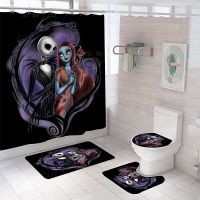 【CW】▲✹☃  Nightmare Before Town Pumpkin King Jack Shower Curtain Sets With 12 Hooks And Rugs