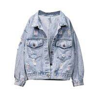 Plus Women Oversized Denim Jackets 2022 New Tide Street Chic Patchwork Hole Outerwear Female All-Match Tops Ins