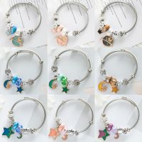 Pendants Diy Beaded Stainless Steel Bracelets For Jewelry Making Moon Star Shell Rabbit Cat Accessories For Women