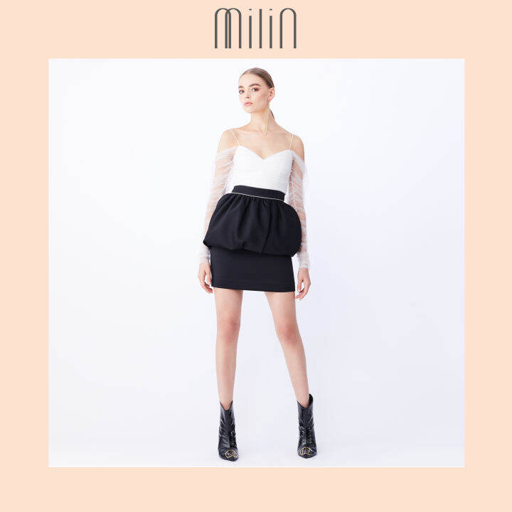 milin-myth-high-waist-silk-crepe-mini-balloon-skirt-กระโปรงสั้นเอวสูงแต่งเอวบอลลูน-สีดำ