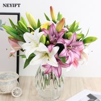 41cm Lily Artificial Flower Fake Lily Bouquet for Wedding Home Hotel Restaurant Office Outdoor Garden Decoration Spine Supporters