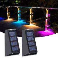 2PCS Solar Wall Lights Outdoor Fence Lights LED Waterproof Solar Stair Lights Up and Down 7 Color Changing Exterior Patio Lights